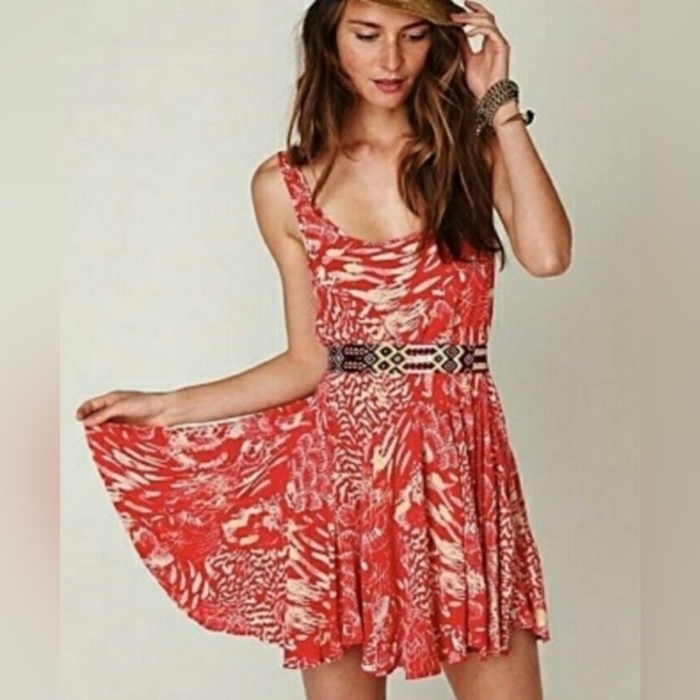 Free People Ginko Red and Yellow Swing Dress